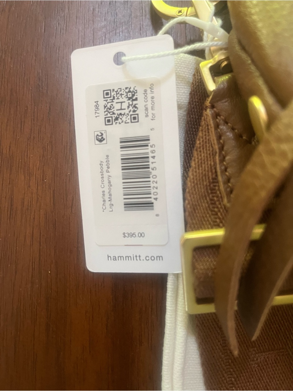 NWT, Hammitt Charles Crossbody Large in Mahogany Pebble/Brushed Gold Red Zip - Picture 2 of 9